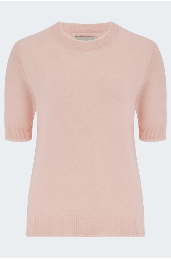 distressed knit t-shirt in powder puff