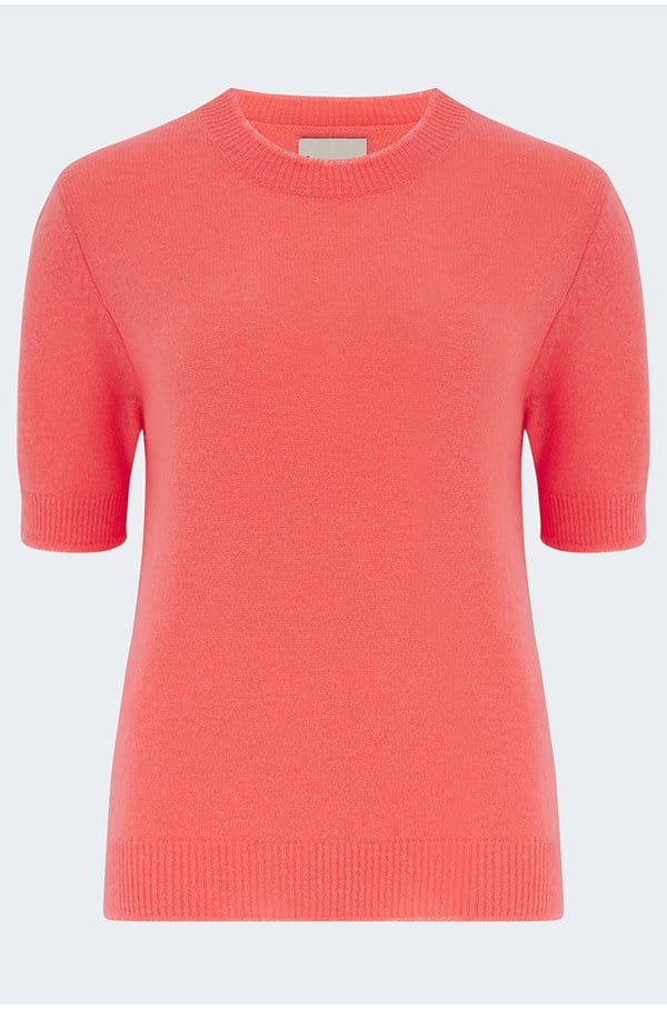 distressed knit t-shirt in cerise