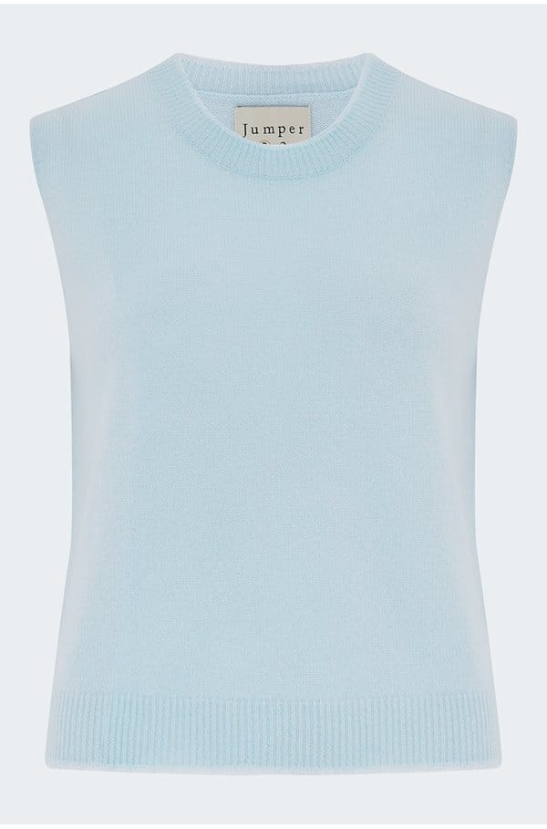 distressed knit tank in pale blue