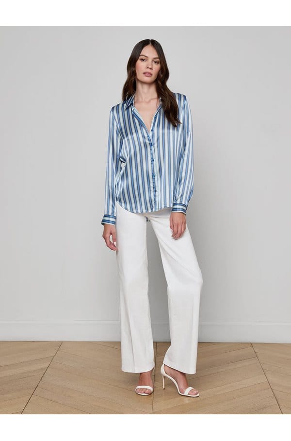 tyler blouse in blue herringbone stripe