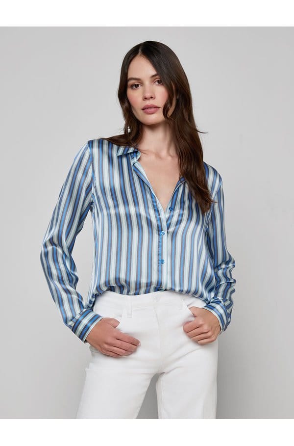 tyler blouse in blue herringbone stripe