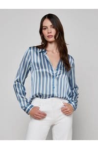 tyler blouse in blue herringbone stripe