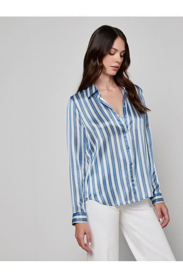 tyler blouse in blue herringbone stripe