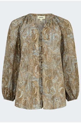 Teagan Blouse in Neutral Blue Ditsy Paisley