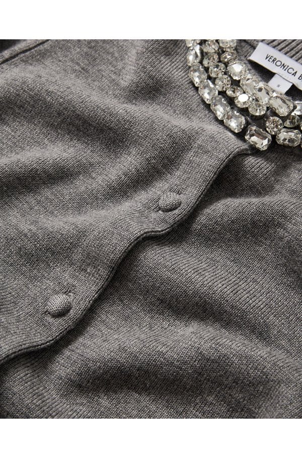 daro crystal embellished cardigan in dark heather grey