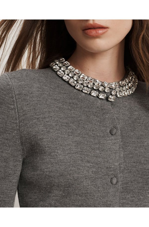 daro crystal embellished cardigan in dark heather grey