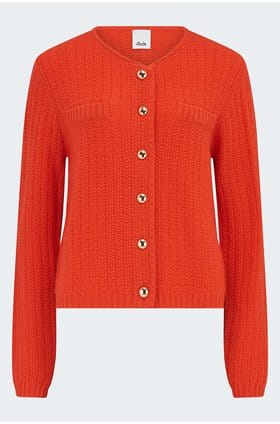 Gold Button Cardigan in Red