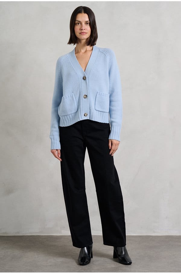 v cardigan in pale blue