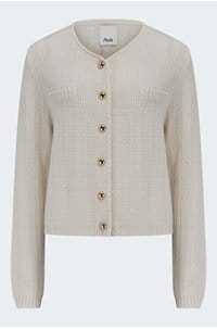 gold button cardigan in white