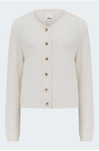 gold button cardigan in white