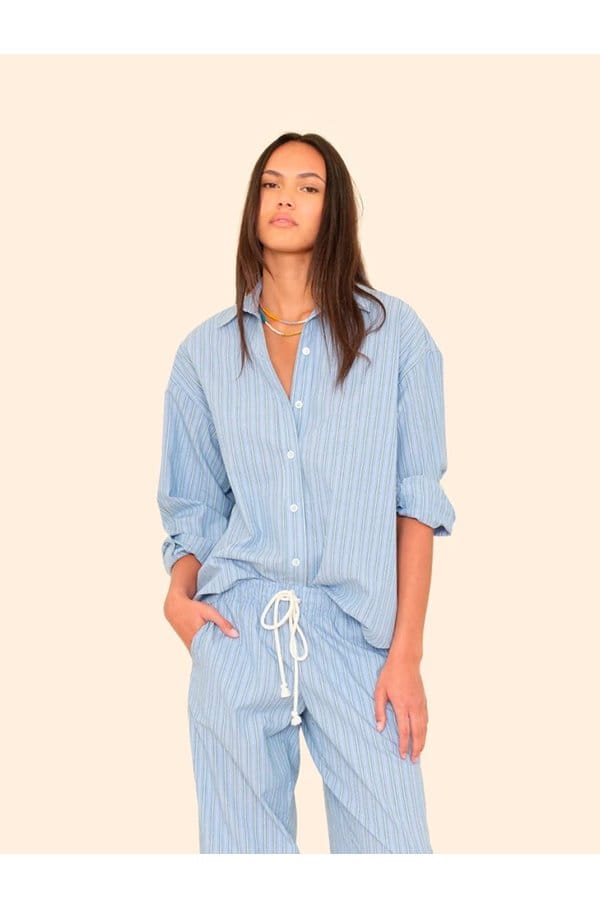 hayven striped shirt in chambray teal