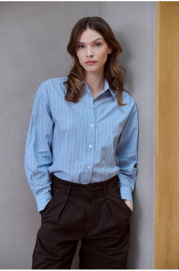 hayven striped shirt in chambray teal