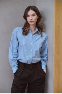 hayven striped shirt in chambray teal