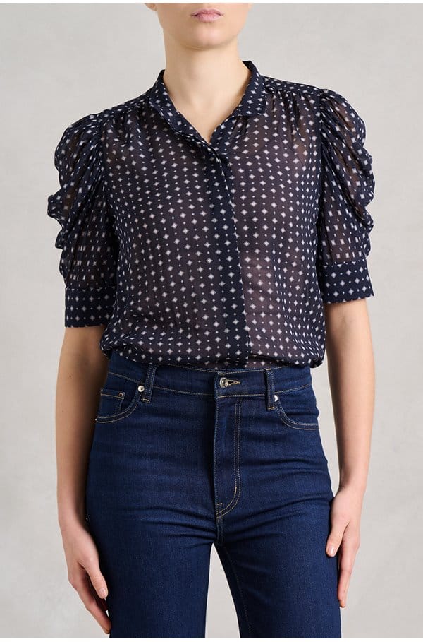 the tie gillian top in navy multi
