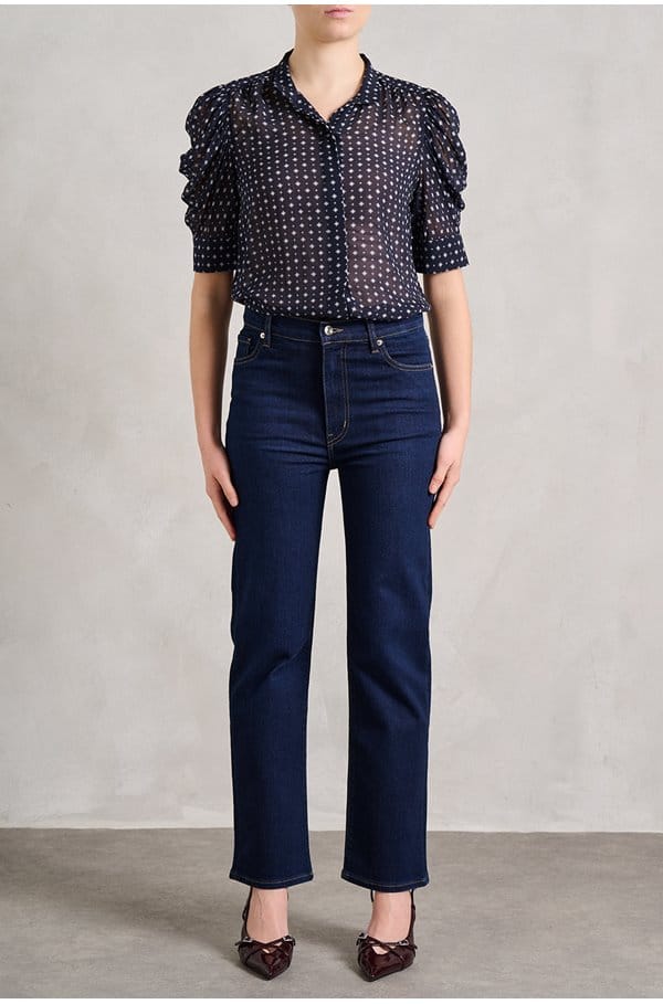 the tie gillian top in navy multi