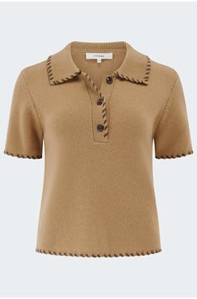 The Leather Stitch Knitted Polo in Camel