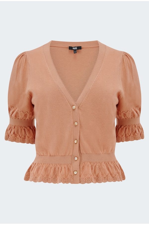 the vetra cardigan in peach tea