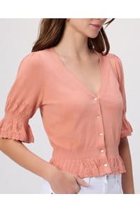 the vetra cardigan in peach tea