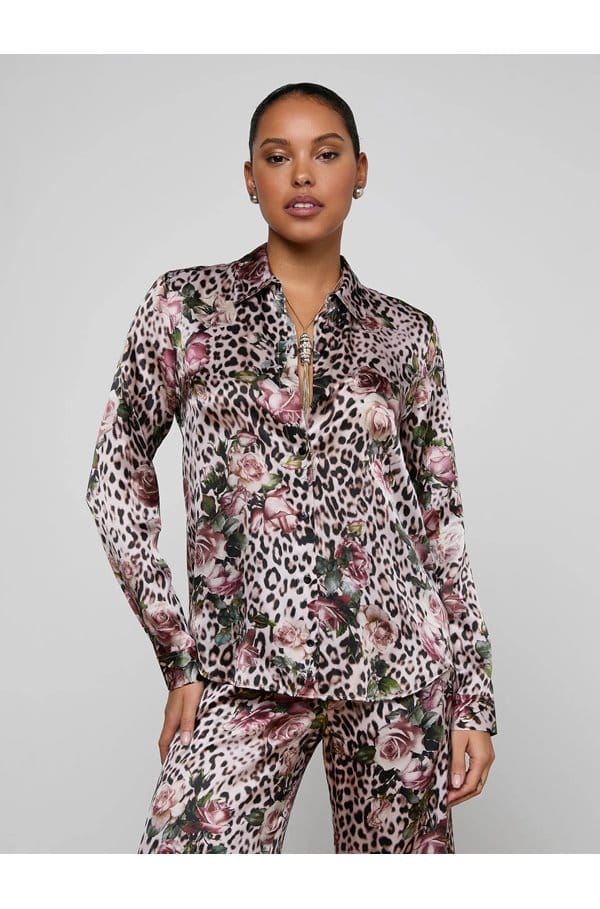 tyler long sleeve blouse in rose cheetah