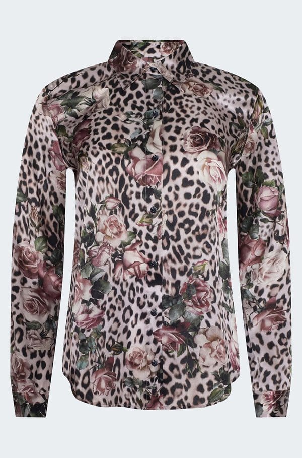 tyler long sleeve blouse in rose cheetah