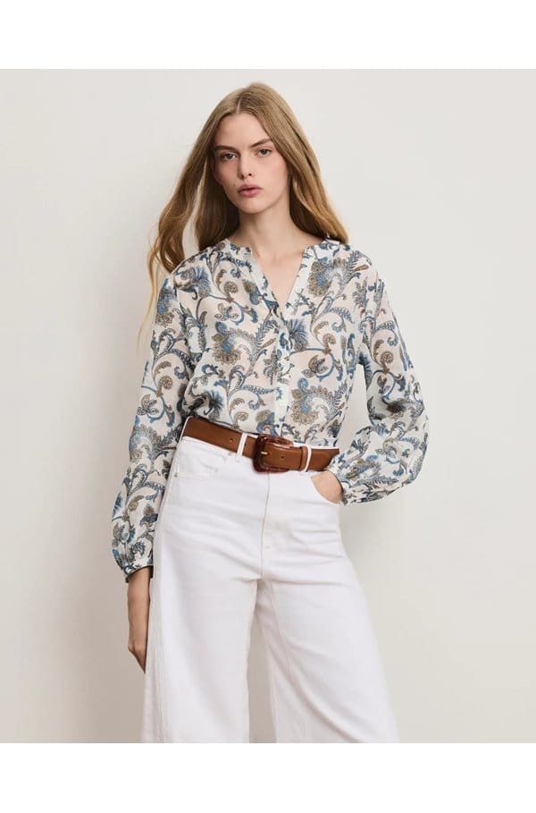 soleil paisley blouse in dove white multi