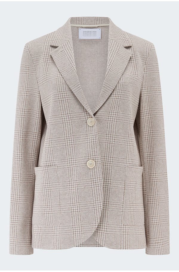 stand up collar blazer in beige check