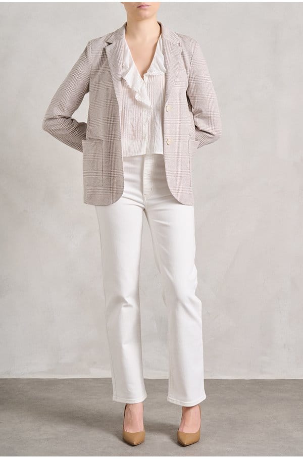 stand up collar blazer in beige check