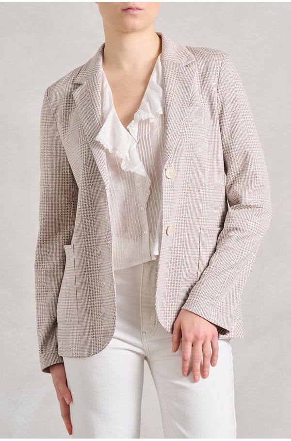 stand up collar blazer in beige check