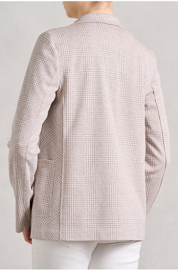 stand up collar blazer in beige check