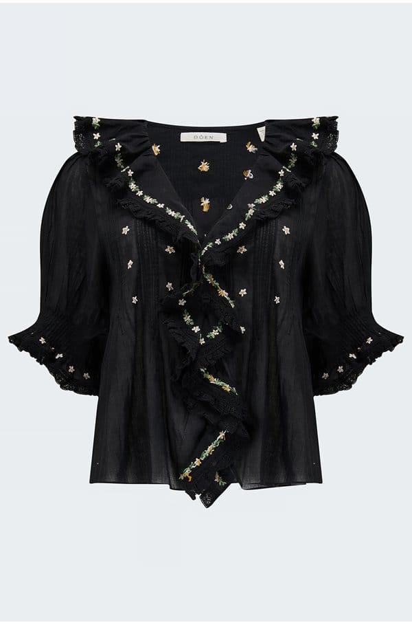 hettie top in black embroidery