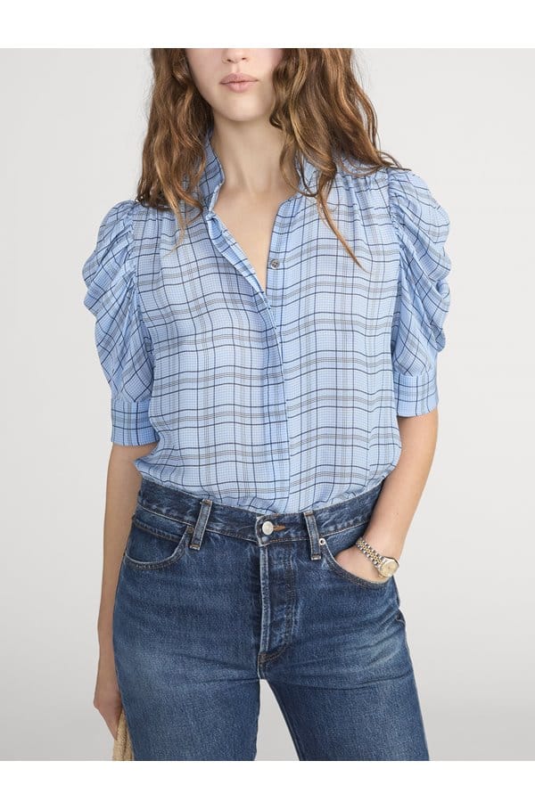 the plaid gillian top in blue multi