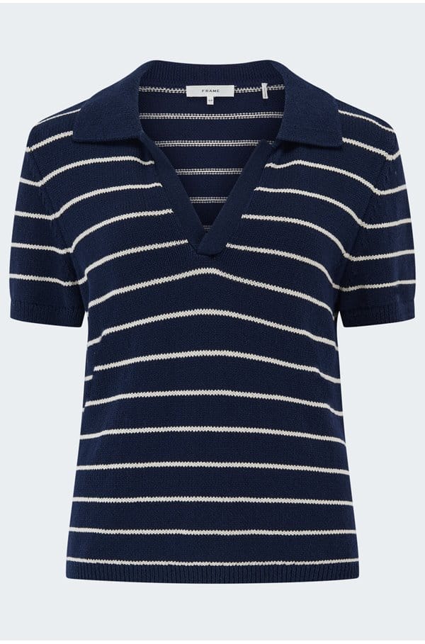 striped easy polo in navy multi