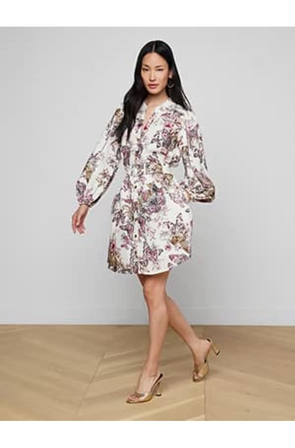 kiersten dress in white multi butterfly jungle