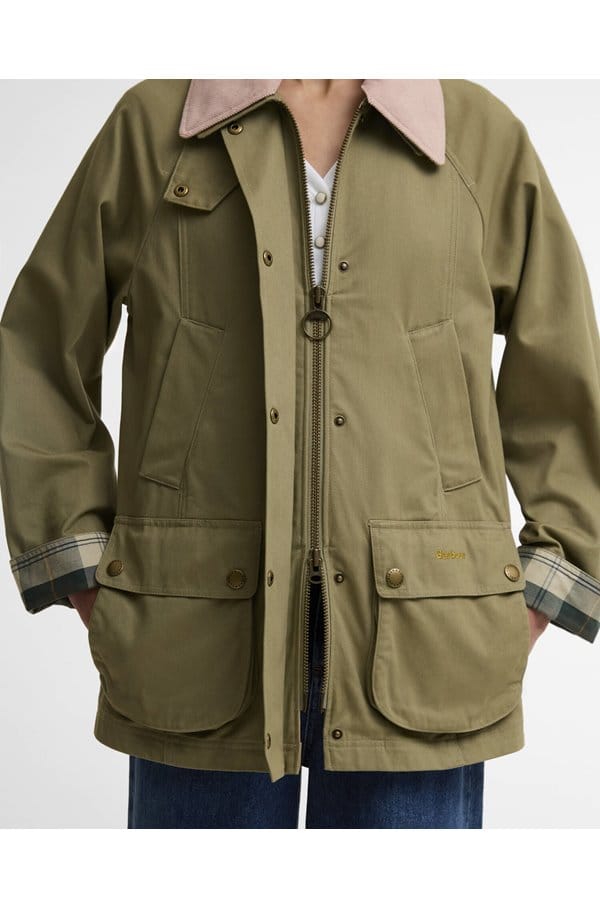 modern beadnell jacket in olive ancient gardenia