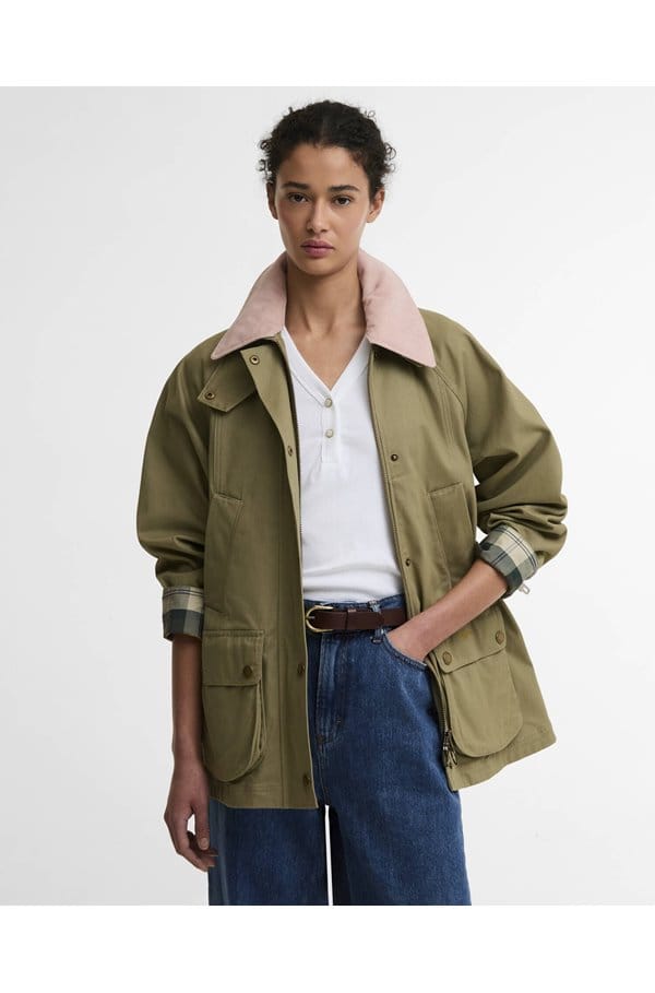 modern beadnell jacket in olive ancient gardenia