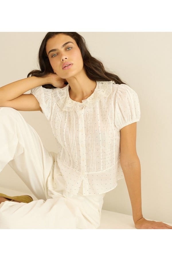 oleta top in salt flock dot
