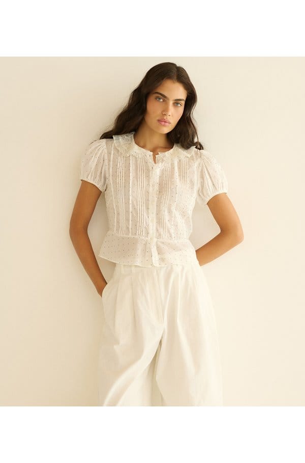 oleta top in salt flock dot