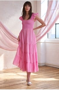 kendall dress in ikat pink stripe