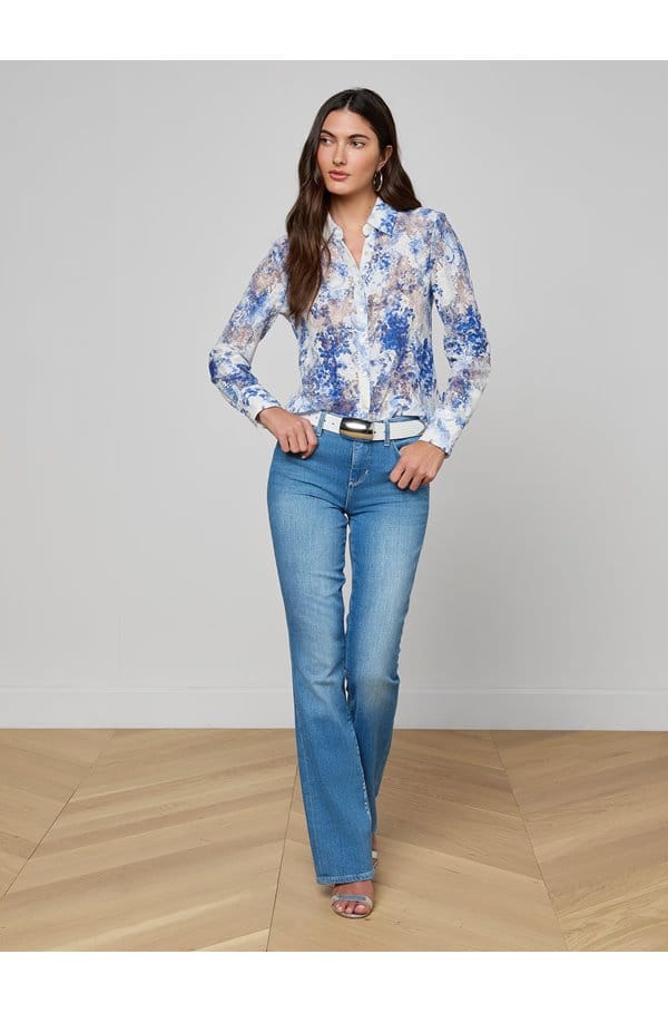 maia lace blouse in blue ivory lace paisley