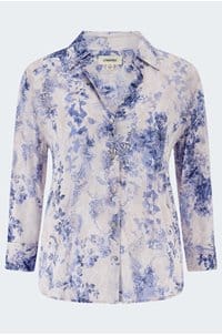 camille blouse in blue ivory lace paisley