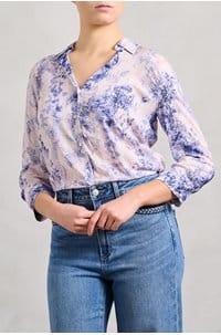 camille blouse in blue ivory lace paisley