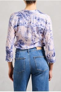 camille blouse in blue ivory lace paisley