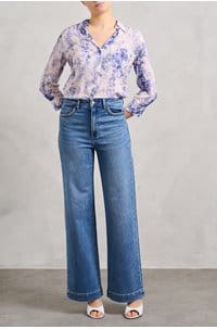 camille blouse in blue ivory lace paisley