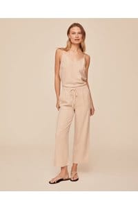 easy pocket wide leg crop trousers in linen sand