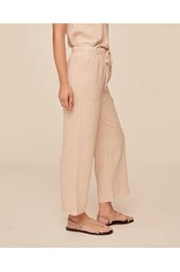 easy pocket wide leg crop trousers in linen sand