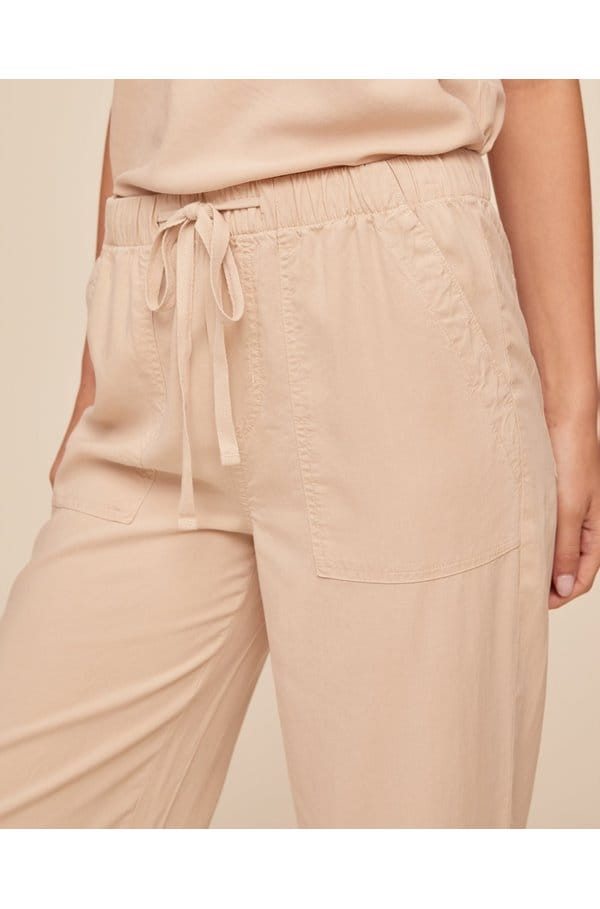 easy pocket wide leg crop trousers in linen sand