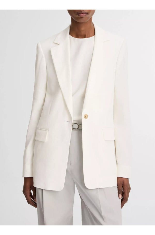 linen shrunken blazer in off white