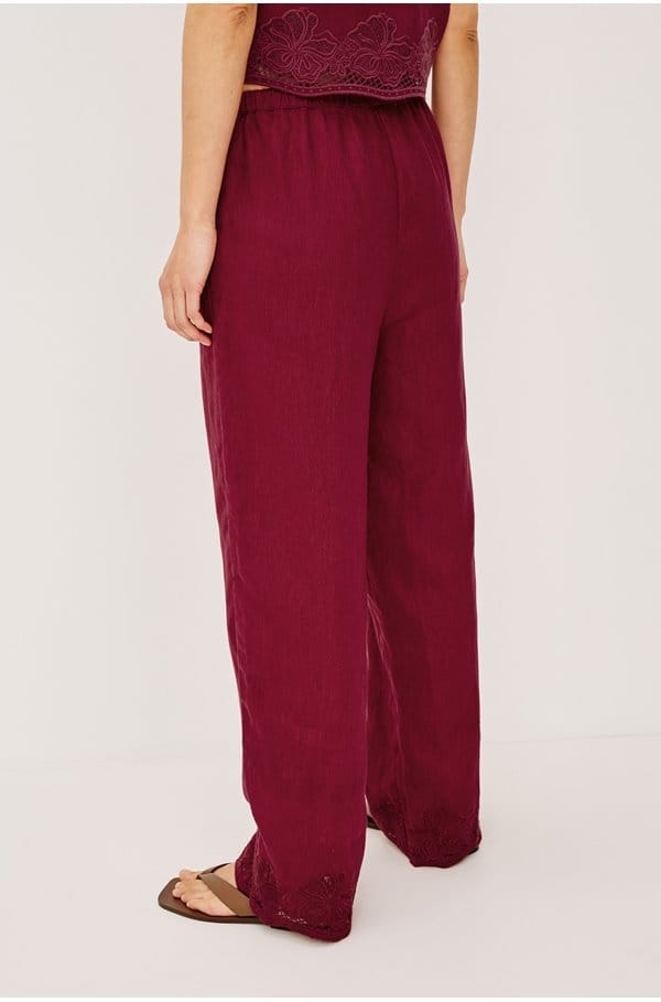 emmie trouser in berry hibiscus embroidery