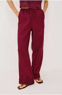 emmie trouser in berry hibiscus embroidery