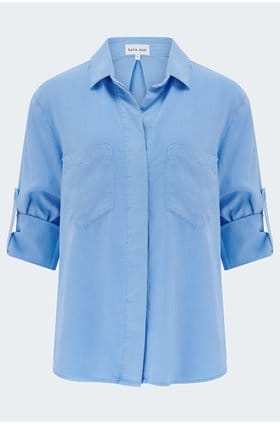 Split Back Button Down Shirt in Tidal Blue